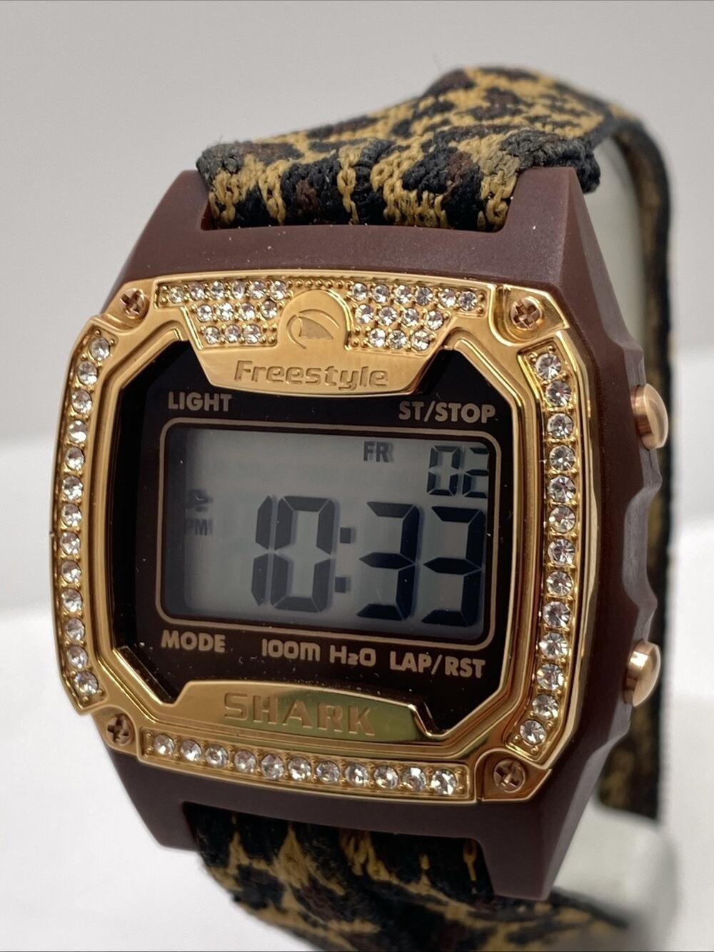 Freestyle Shark Rosegold Rhinestone Cheetah Band Surfing Watch New Battery